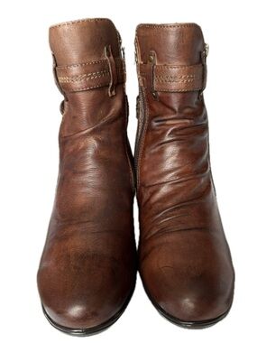 🧥🟤 BLONDO Brown Pleated Ruched Leather Ankle Boots Waterproof Zip Women’s Sz 6.5